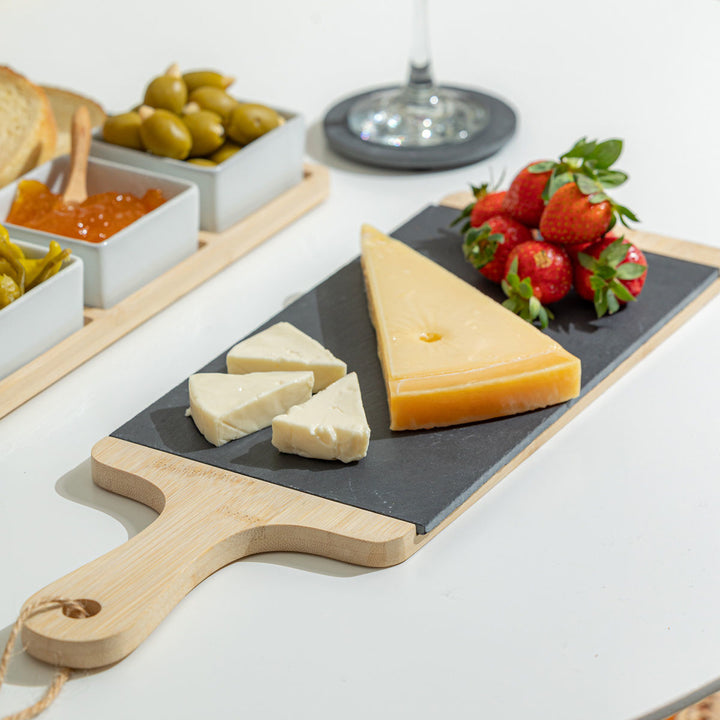 Πλατώ Σερβιρίσματος Σχιστόλιθου Με Ξύλινη Βάση Estia 33X12cm