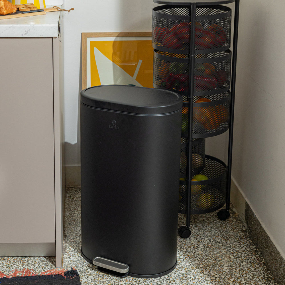 Κάδος Απορριμάτων Κουζίνας Μεταλλικός Μαύρος 30lt Estia