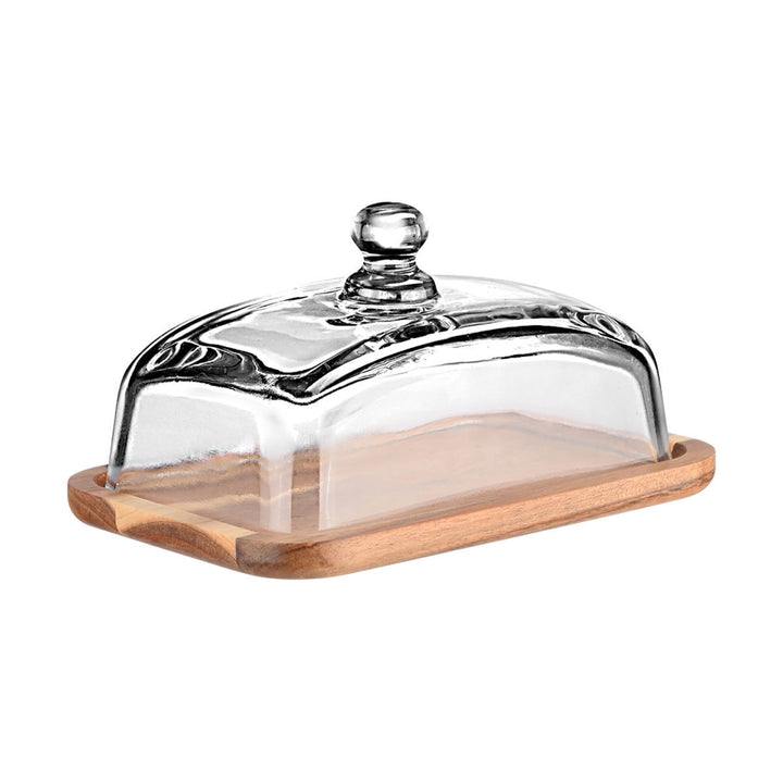 Βάση Τυριών Ξύλινη Με Γυάλινο Καπάκι Ορθογώνια 18.5x12.8x10cm Allure Estia