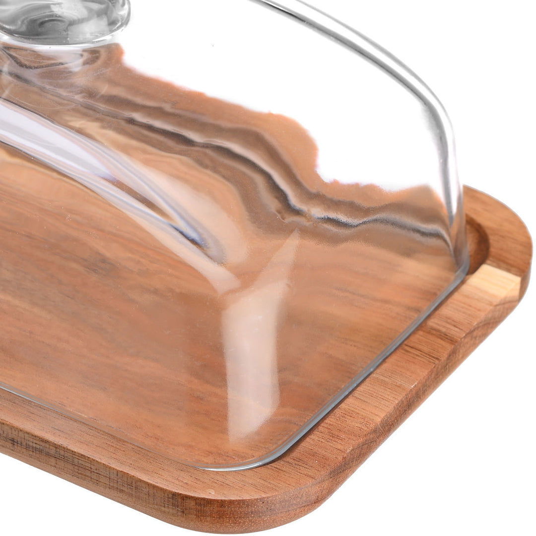 Βάση Τυριών Ξύλινη Με Γυάλινο Καπάκι Ορθογώνια 18.5x12.8x10cm Allure Estia