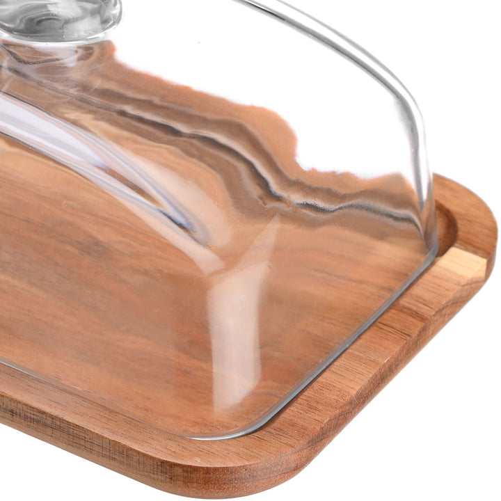 Βάση Τυριών Ξύλινη Με Γυάλινο Καπάκι Ορθογώνια 18.5x12.8x10cm Allure Estia