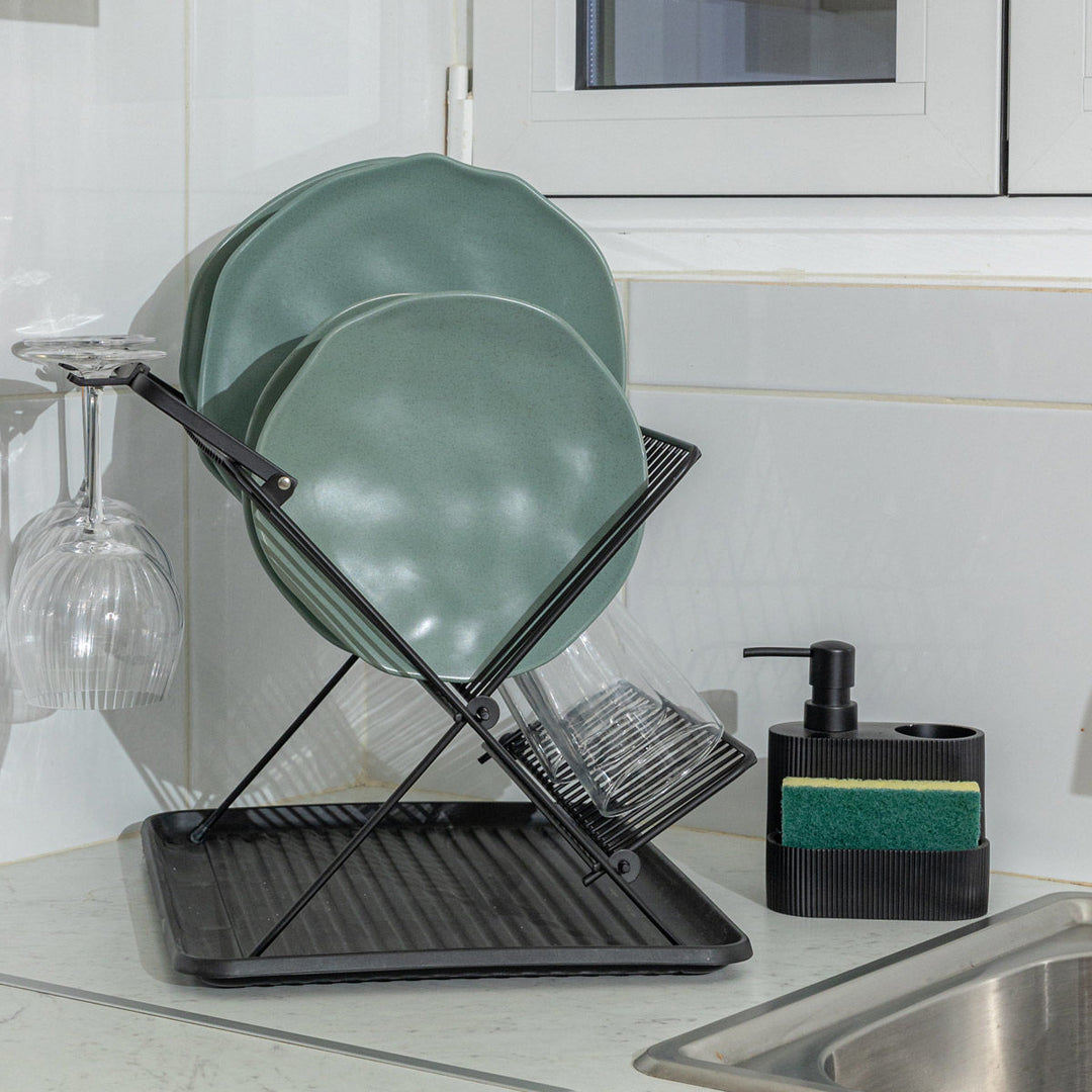 Δοχείο Για Υγρό Πιάτων Μαύρο Με Θήκη Για Βούρτσα Καθαρισμού & Σφουγγάρι Estia 16X13X9,5cm