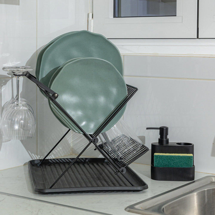 Δοχείο Για Υγρό Πιάτων Μαύρο Με Θήκη Για Βούρτσα Καθαρισμού & Σφουγγάρι Estia 16X13X9,5cm