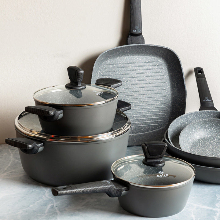 Τηγάνι Αντικολλητικό Αλουμινίου Γκρι Με Τριπλή Κεραμική Επίστρωση & Εργονομική Λαβή Estia 28cm