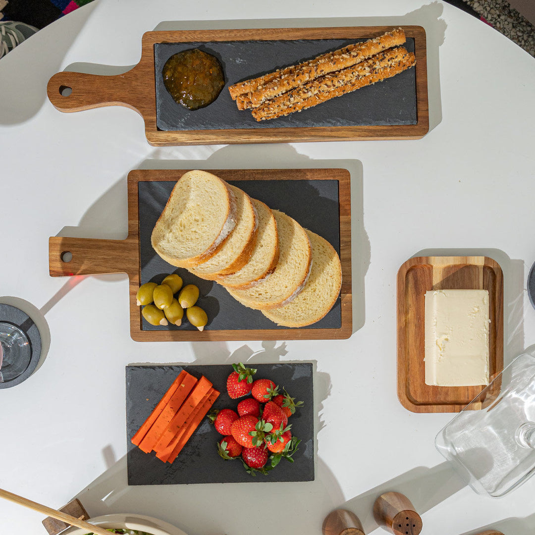 Πλατώ Σερβιρίσματος Σχιστόλιθου Με Ξύλινη Βάση Estia 44X13cm