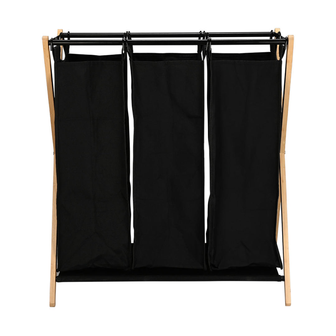 Καλάθι Απλύτων Μαύρο 102lt 3 Θέσεων 68x40x76cm Bamboo Essentials Estia