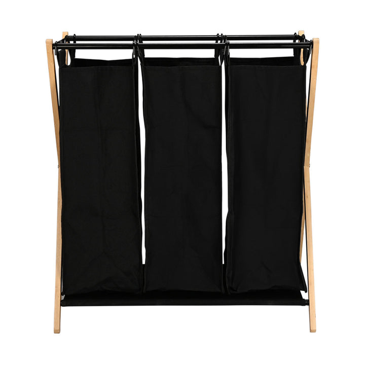 Καλάθι Απλύτων Μαύρο 102lt 3 Θέσεων 68x40x76cm Bamboo Essentials Estia