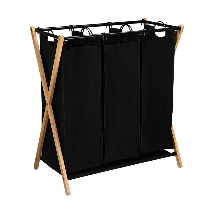 Καλάθι Απλύτων Μαύρο 102lt 3 Θέσεων 68x40x76cm Bamboo Essentials Estia