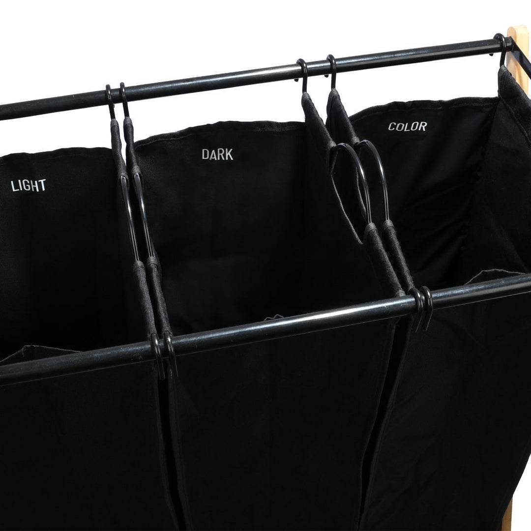 Καλάθι Απλύτων Μαύρο 102lt 3 Θέσεων 68x40x76cm Bamboo Essentials Estia