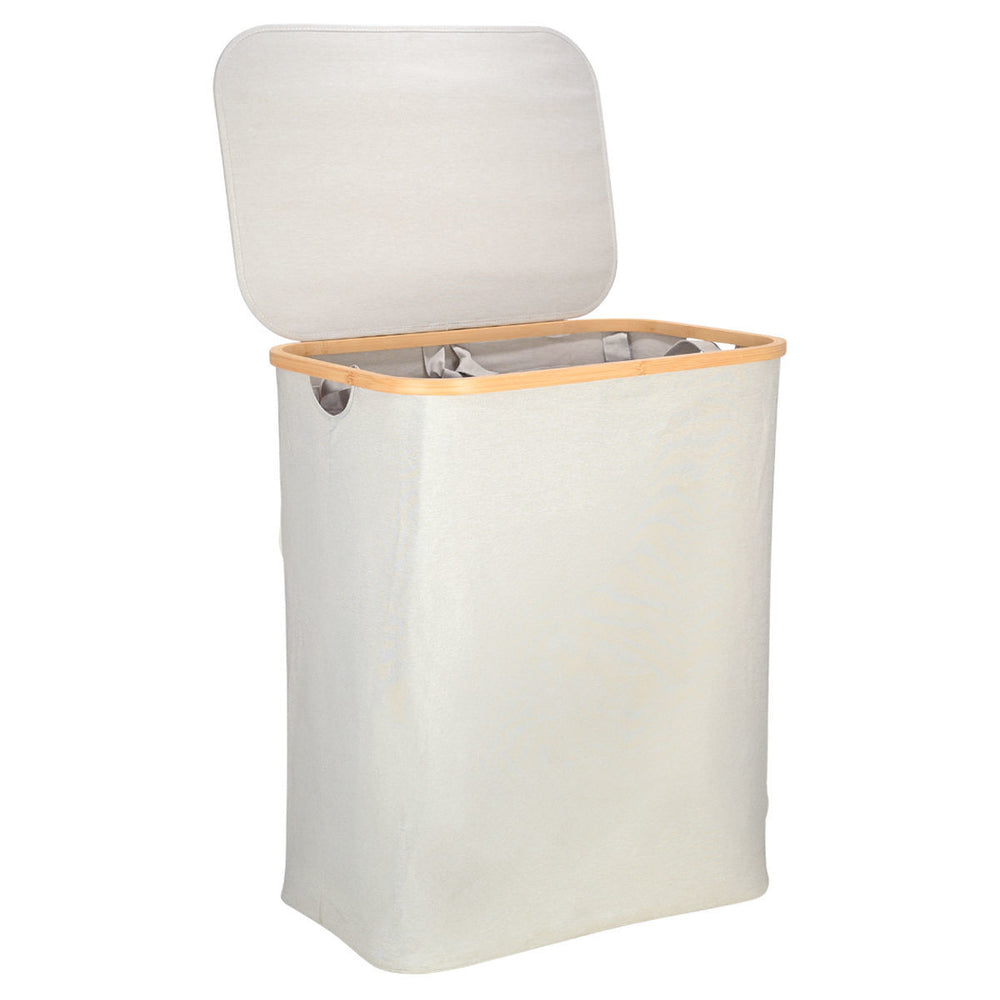 Καλάθι Απλύτων Γκρι 144lt Με Καπάκι Και 2 Mesh Bags 56x37x68cm Bamboo Essentials Estia