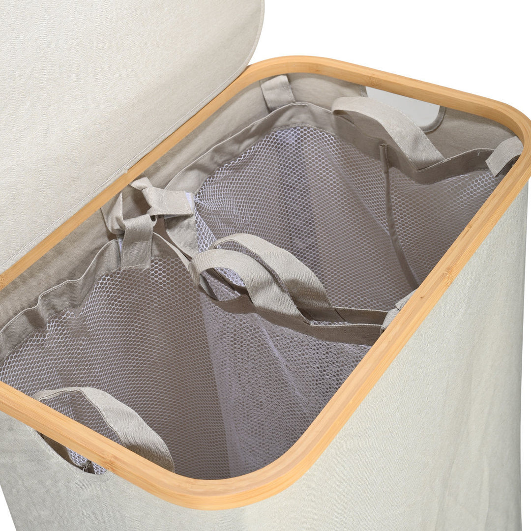 Καλάθι Απλύτων Γκρι 144lt Με Καπάκι Και 2 Mesh Bags 56x37x68cm Bamboo Essentials Estia