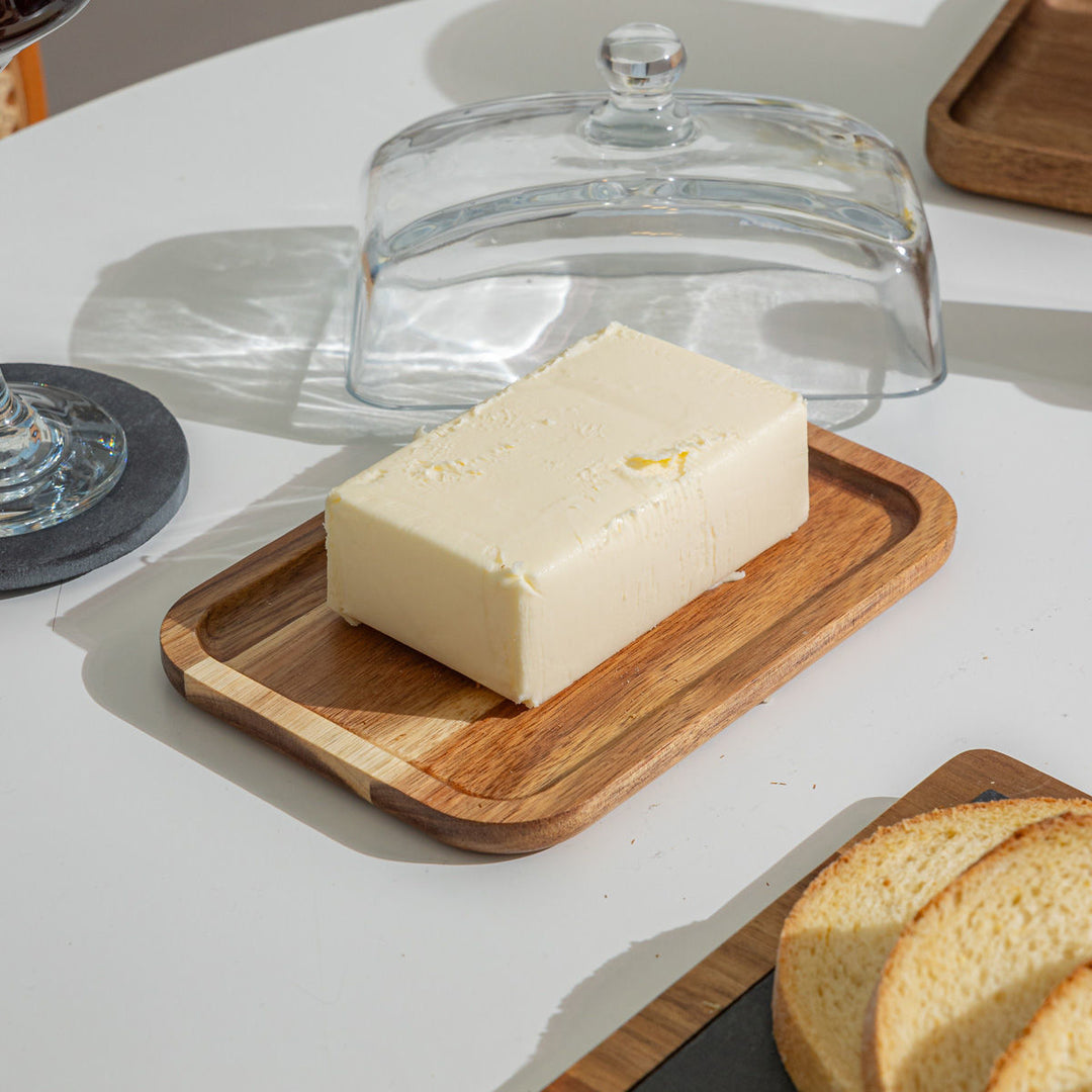 Βάση Τυριών Ξύλινη Με Γυάλινο Καπάκι Ορθογώνια 18.5x12.8x10cm Allure Estia
