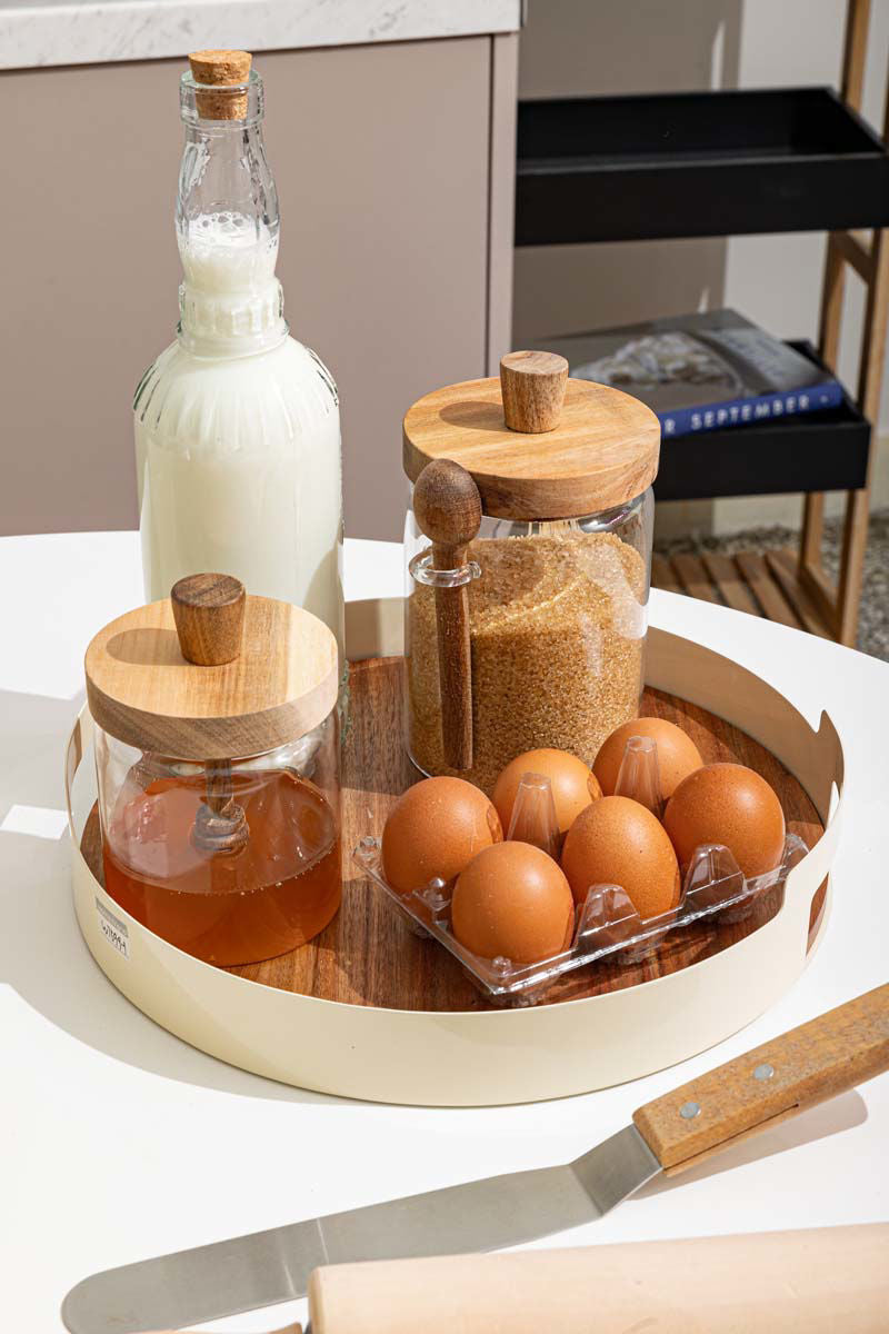 Δίσκος Σερβιρίσματος Με Εκρού Μεταλλικές Λαβές Μεταφοράς & Ξύλινη Επιφάνεια Estia 30X30X4cm