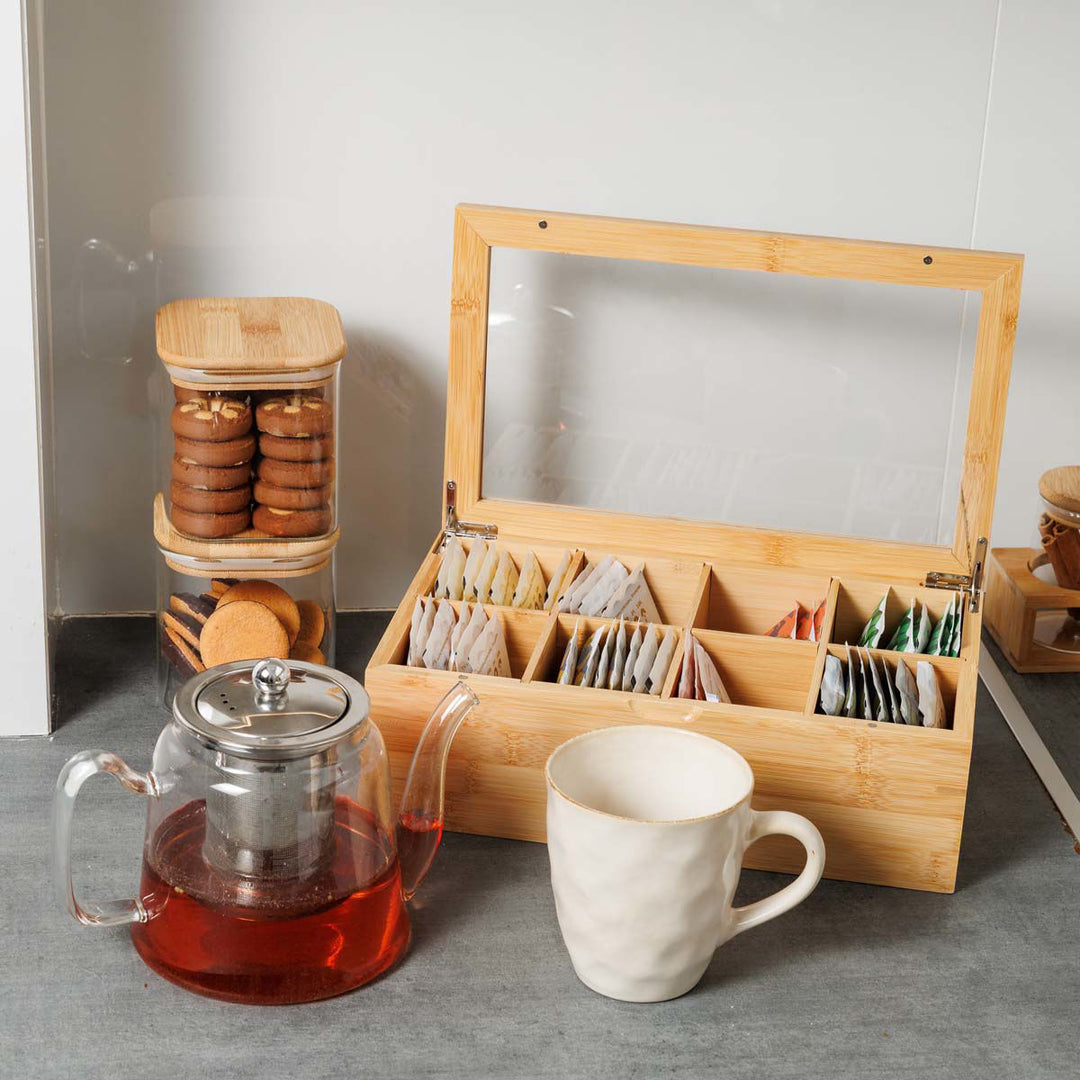 Κουτί Αποθήκευσης 8 Θέσεων Με Καπάκι Ξύλινο Bamboo Essentials Estia