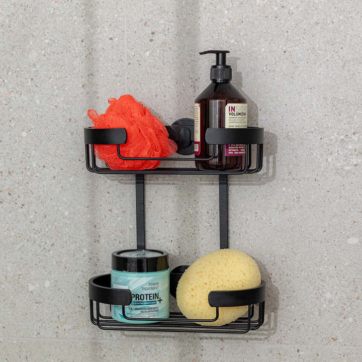 Ραφιέρα Μπάνιου Ίσια Με Αυτοκόλλητο Διπλής Όψης 2 Θέσεων Αλουμινίου Μαύρη 25x13x28.5cm Stance Estia