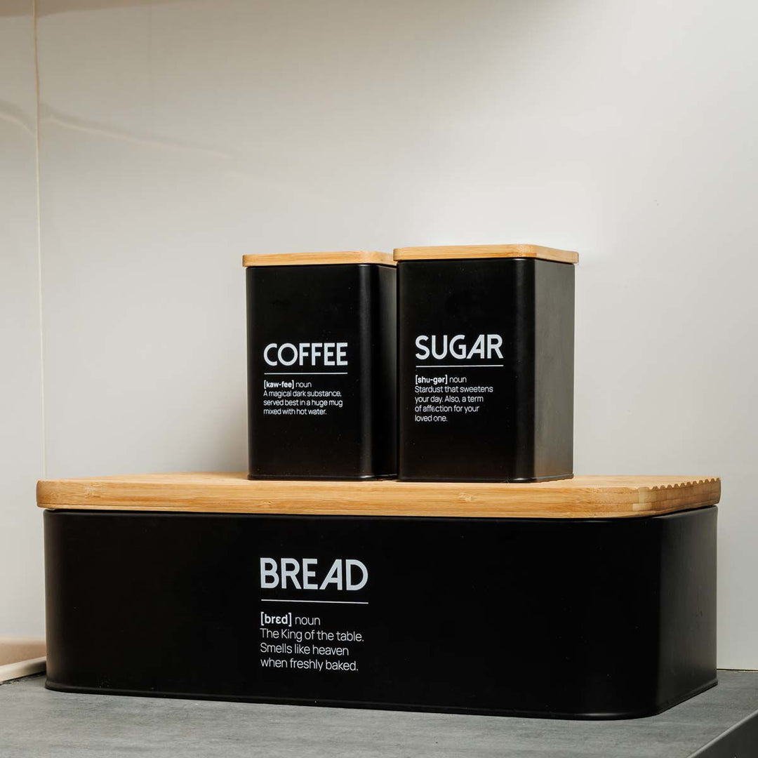 Ψωμιέρα Μεταλλική Μαύρη Με Επιγραφή 'Bread' & Bamboo Καπάκι Estia 42X23X13cm