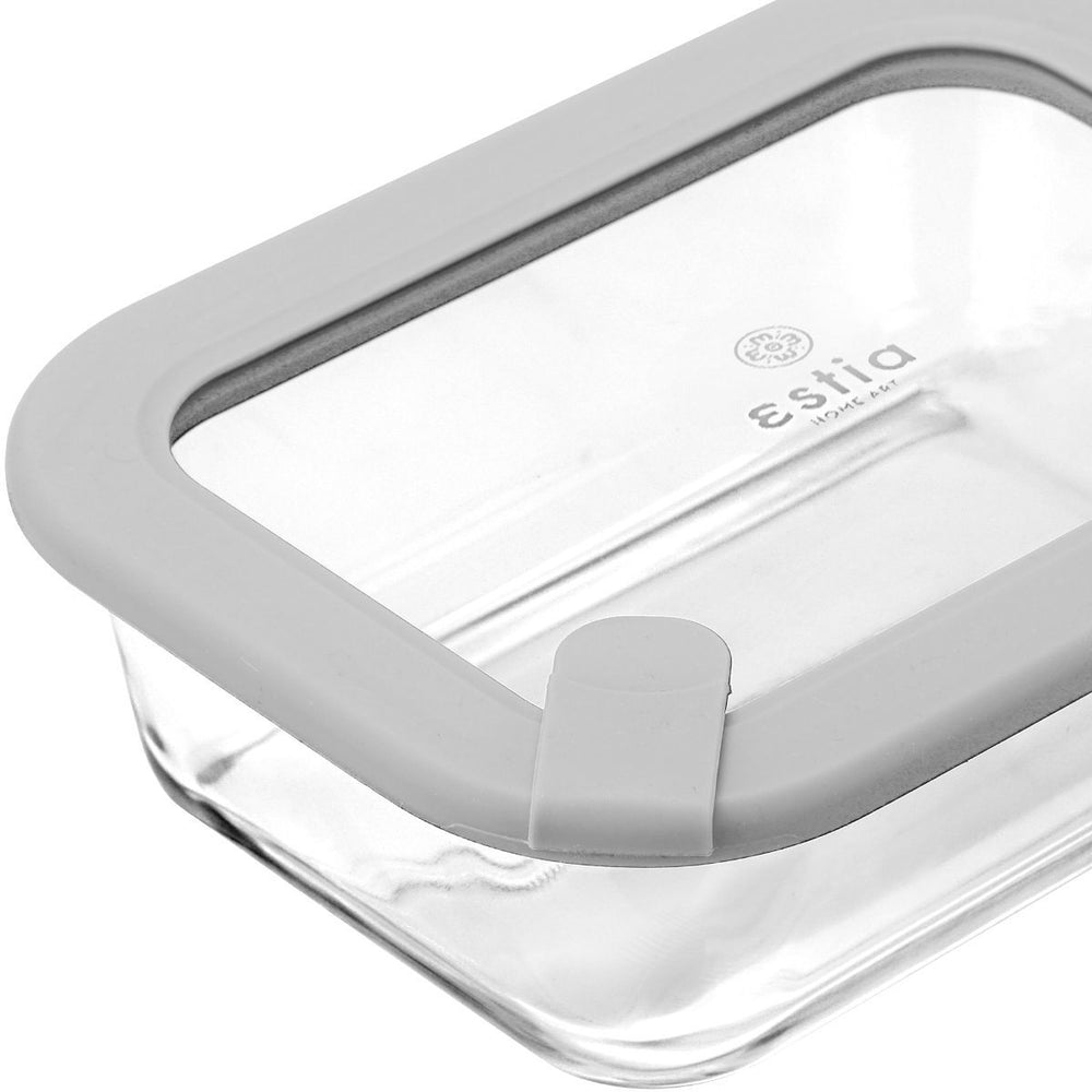 Estia Φαγητοδοχείο Γυάλινο 640ml Με Καπάκι Σιλικόνης Γκρι Colorseal