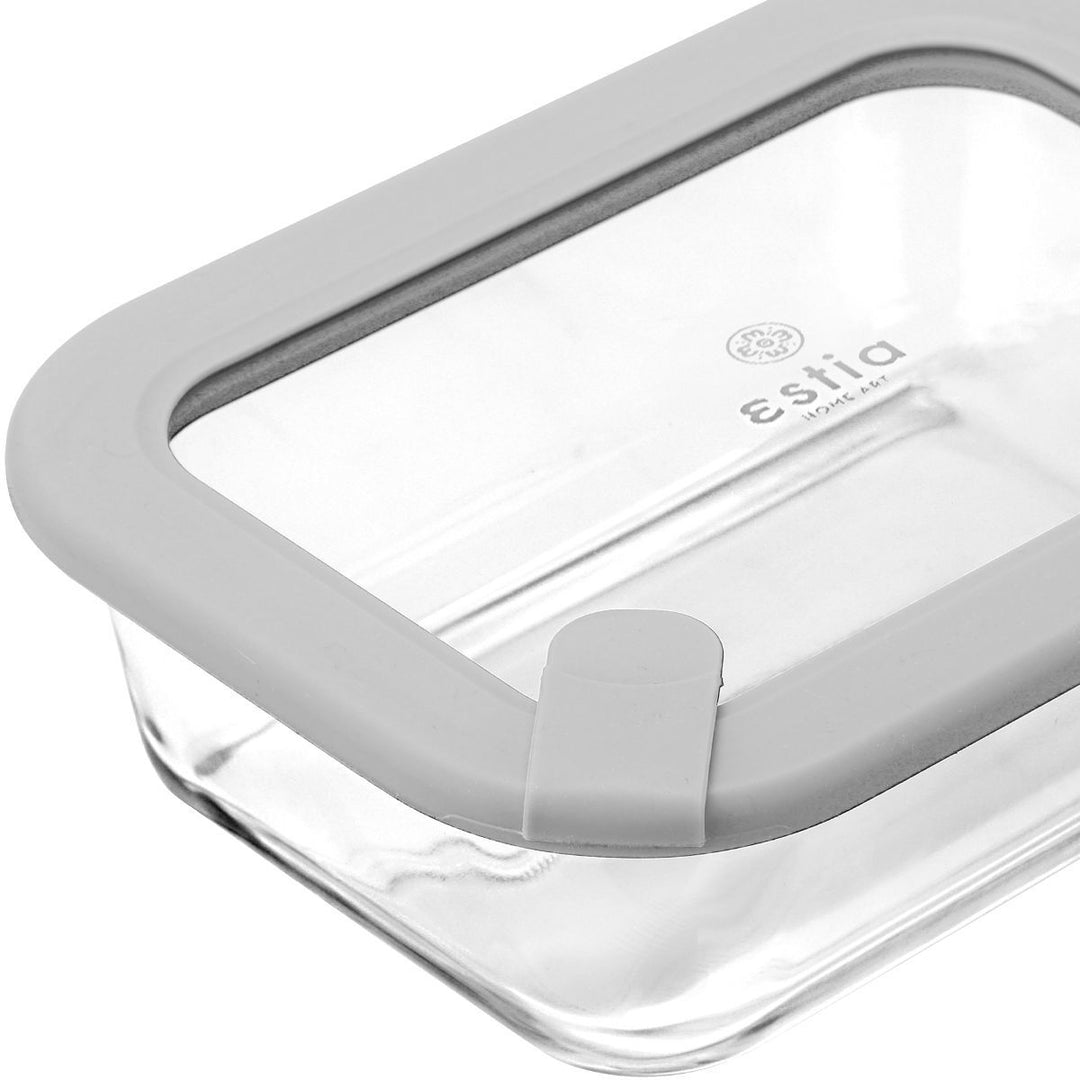 Estia Φαγητοδοχείο Γυάλινο 640ml Με Καπάκι Σιλικόνης Γκρι Colorseal