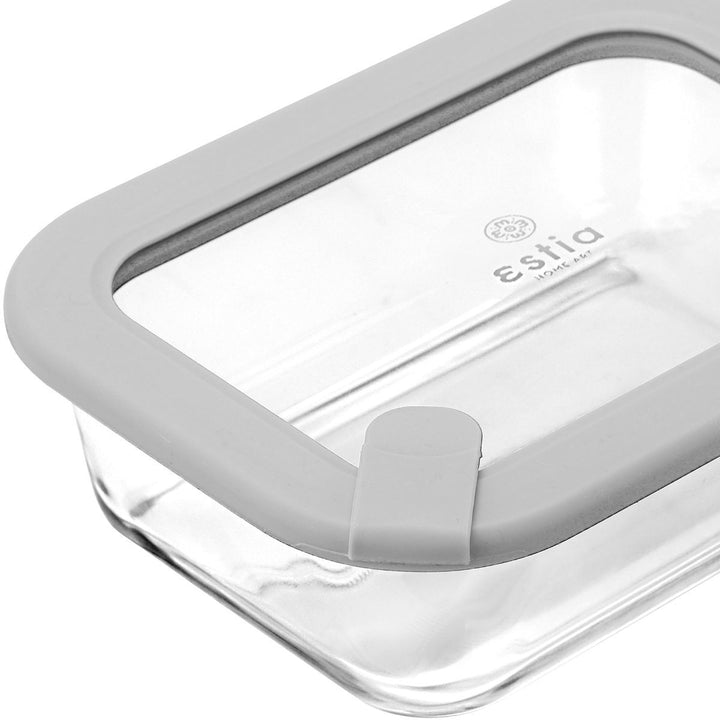 Estia Φαγητοδοχείο Γυάλινο 640ml Με Καπάκι Σιλικόνης Γκρι Colorseal