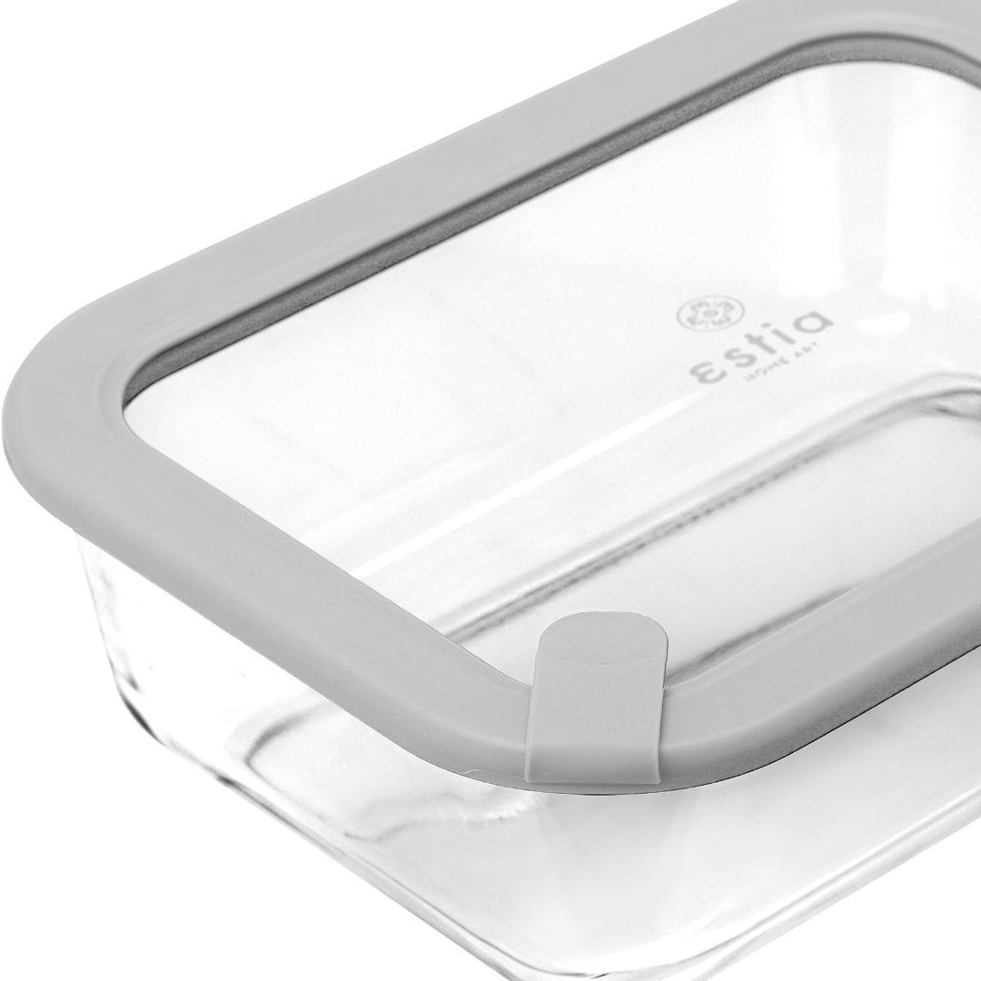 Estia Φαγητοδοχείο Γυάλινο 1520ml Με Καπάκι Σιλικόνης Γκρι Colorseal