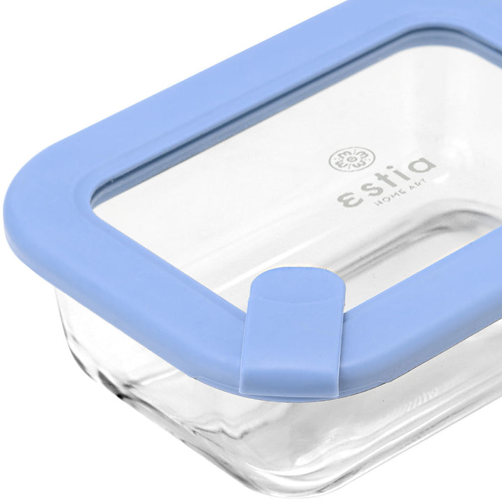 Estia Φαγητοδοχείο Γυάλινο 370ml Με Καπάκι Σιλικόνης Μπλε Colorseal