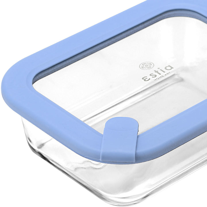 Estia Φαγητοδοχείο Γυάλινο 640ml Με Καπάκι Σιλικόνης Μπλε Colorseal