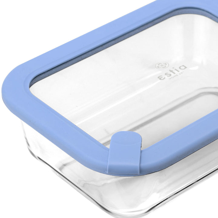Estia Φαγητοδοχείο Γυάλινο 1050ml Με Καπάκι Σιλικόνης Μπλε Colorseal