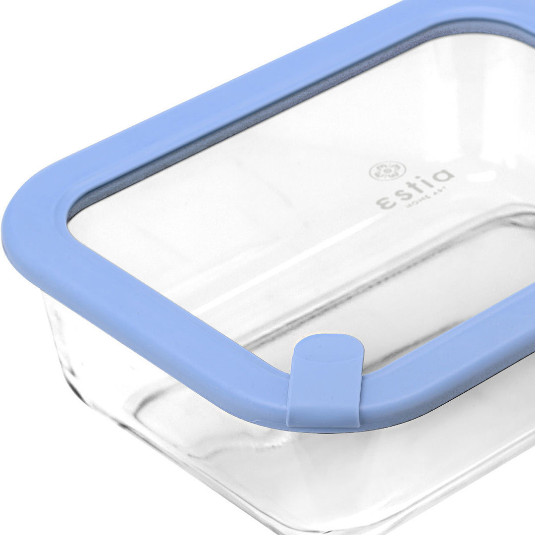 Estia Φαγητοδοχείο Γυάλινο 1520ml Με Καπάκι Σιλικόνης Μπλε Colorseal