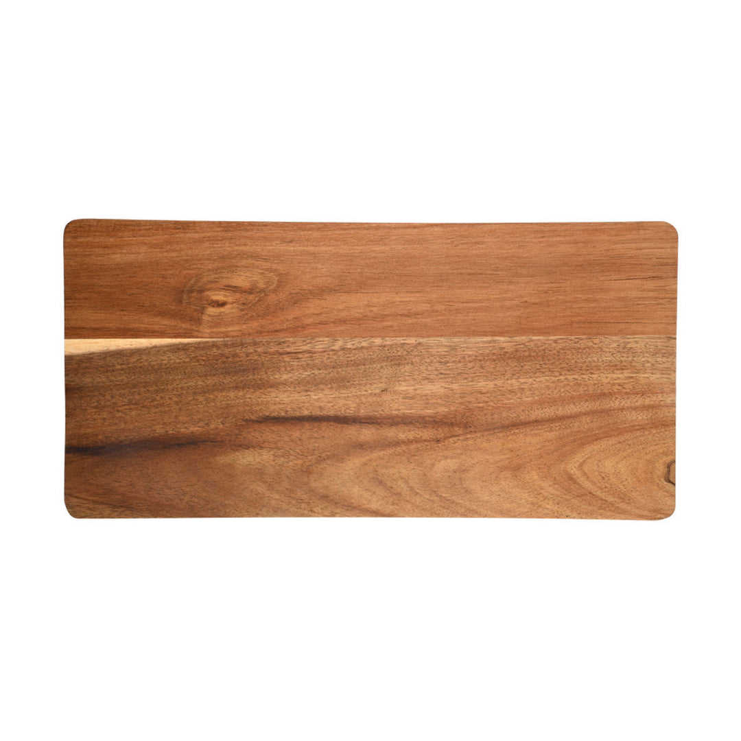 Μπροστινή όψη από ξύλινο πλατώ σε ορθογώνιο σχήμα με χαμηλά πόδια, φυσική καφέ απόχρωση και καθαρές γραμμές σε λευκό φόντο.