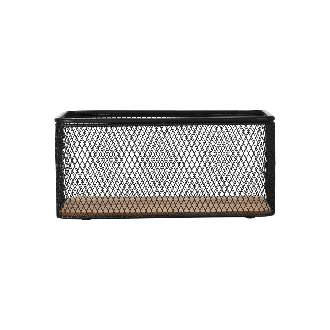 Καλάθι Αποθήκευσης Και Οργάνωσης Μεταλλικό Μαύρο Με Ξύλινη Βάση 24x16.5 Wired Estia