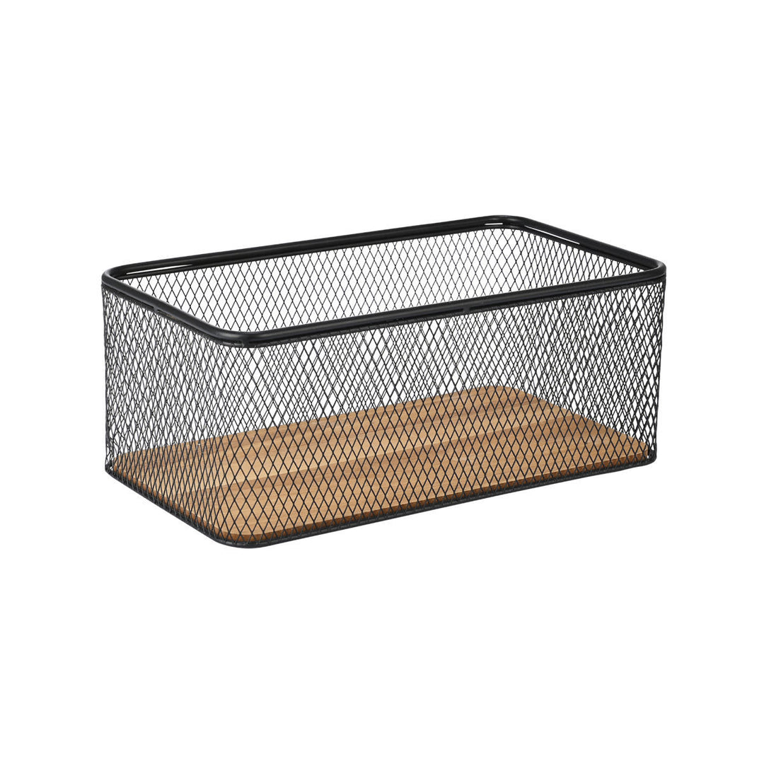 Καλάθι Αποθήκευσης Και Οργάνωσης Μεταλλικό Μαύρο Με Ξύλινη Βάση 30.5x16.5 Wired Estia