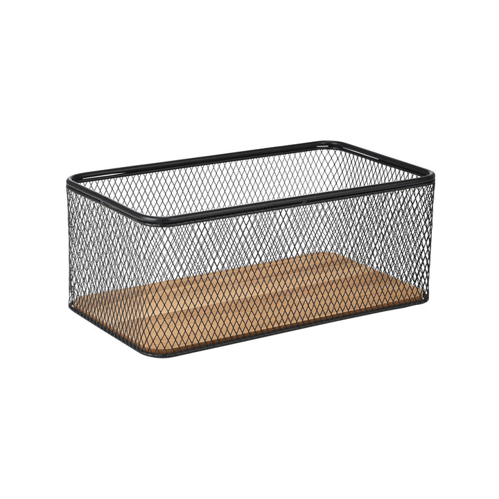 Καλάθι Αποθήκευσης Και Οργάνωσης Μεταλλικό Μαύρο Με Ξύλινη Βάση 30.5x16.5 Wired Estia