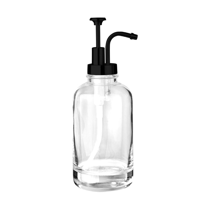 Διαφανής αντλία σαπουνιού Purity 500ml της Estia με μαύρο dispenser και καθαρές γραμμές σε ουδέτερο φόντο.