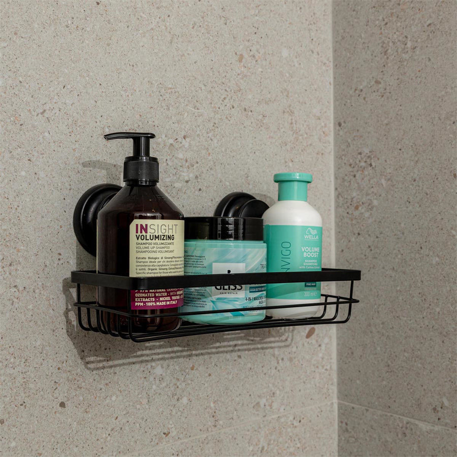 Ραφιέρα Μπάνιου Ίσια Με Βεντούζες Μεταλλική Μαύρη 26.5x11.3x5cm Estia