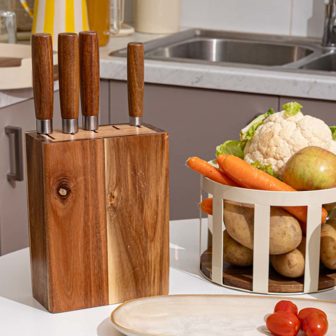 Μαχαίρια Ανοξείδωτα Σετ 5τμχ Και Βάση Ακακίας Allure Estia