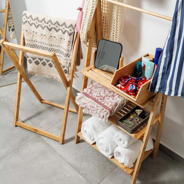 Ραφιέρα Δαπέδου Οργάνωσης Bamboo Με 3 Ράφια Σε Φυσικό Χρώμα Estia 53X30X152cm