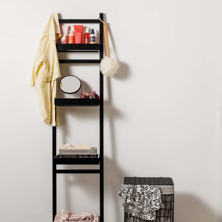 Ραφιέρα Δαπέδου Οργάνωσης Bamboo Μαύρη Με 4 Ράφια Estia 40X9X180cm