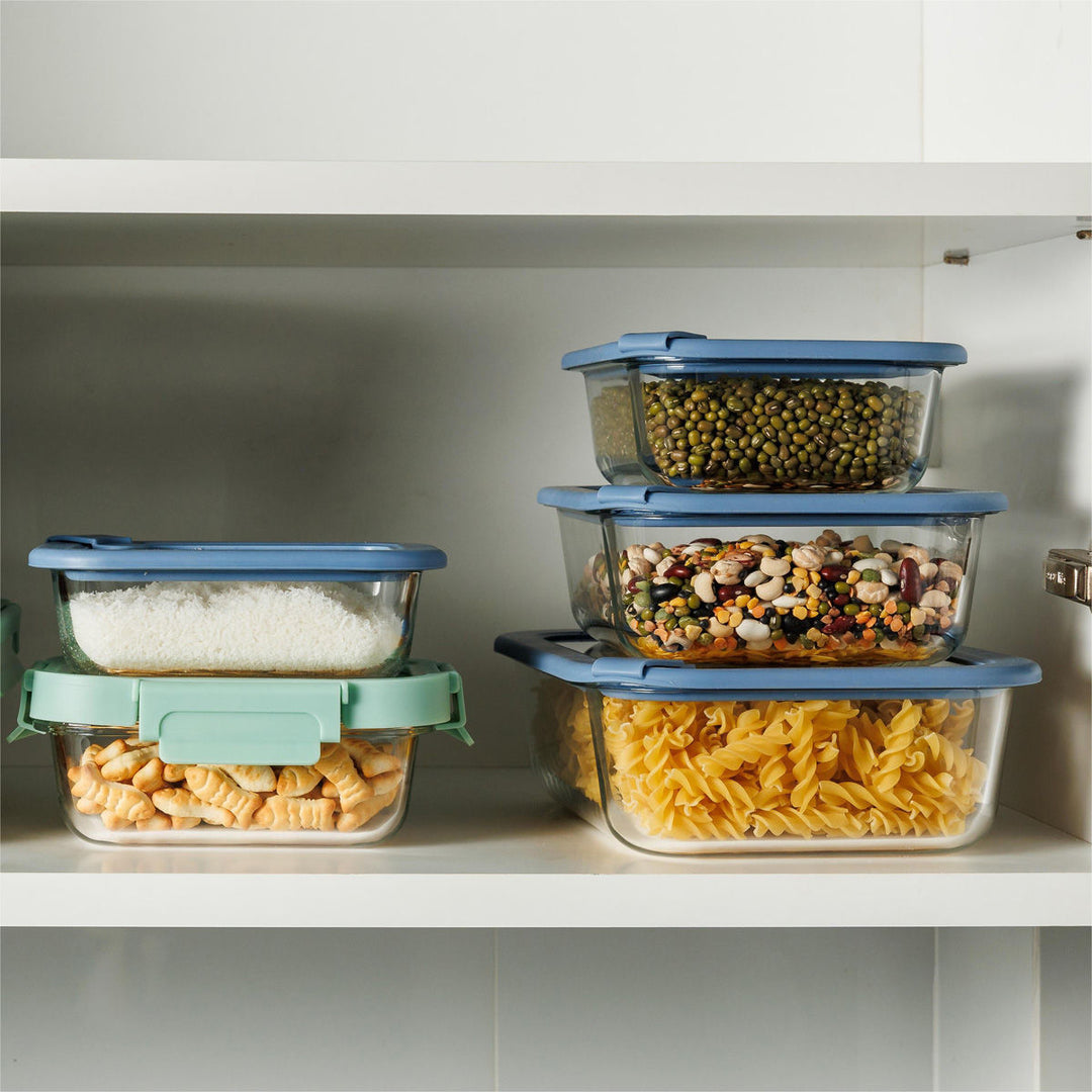 Estia Φαγητοδοχείο Γυάλινο 1520ml Με Καπάκι Σιλικόνης Μπλε Colorseal