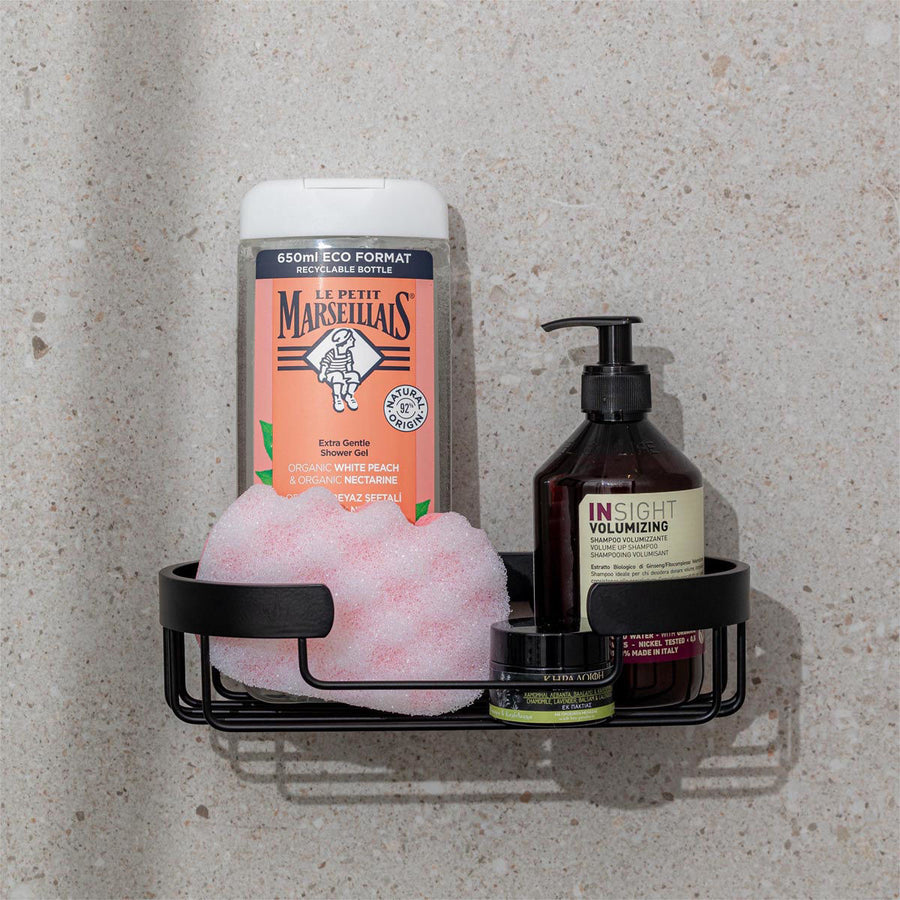 Ραφιέρα Μπάνιου Ίσια Με Αυτοκόλλητο Διπλής Όψης Αλουμινίου Μαύρη 25x13x6.5cm Stance Estia