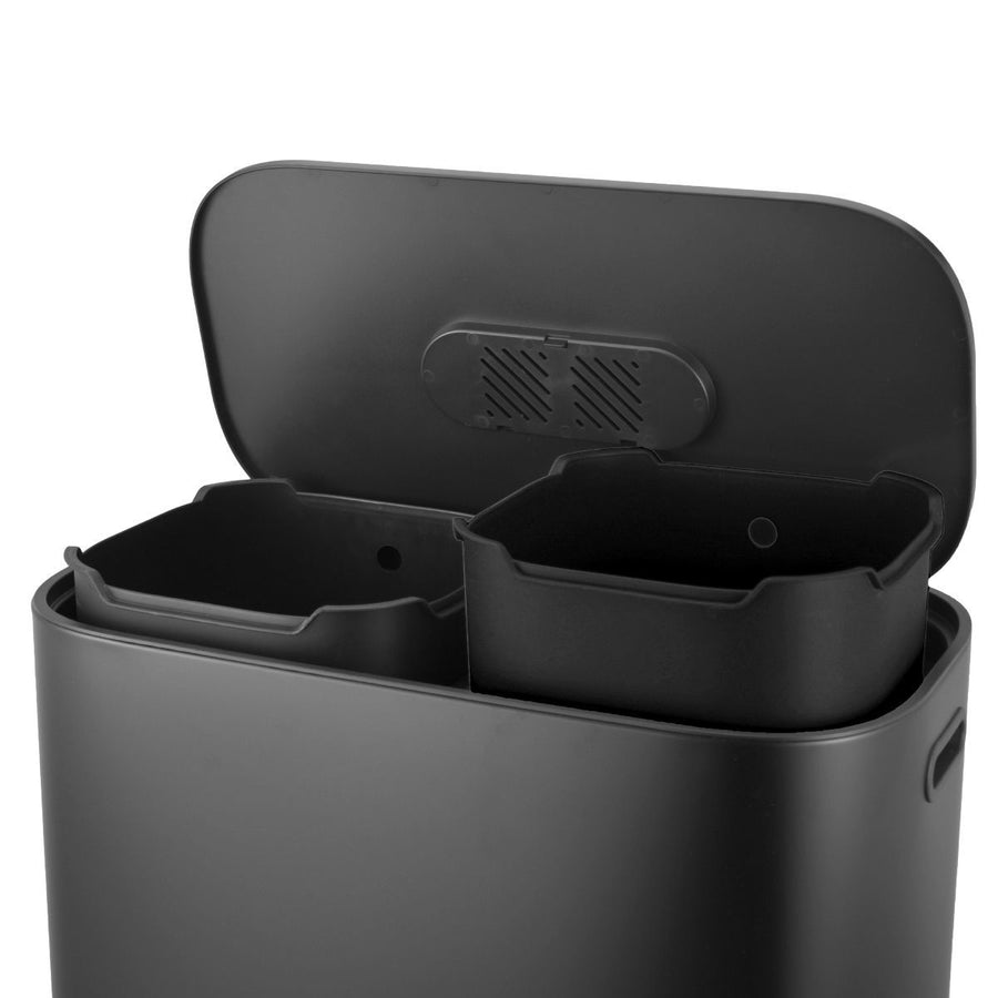 Κάδος Απορριμάτων Κουζίνας Μαύρος Μεταλλικός Με 2 Δοχεία 30lt&30lt Estia