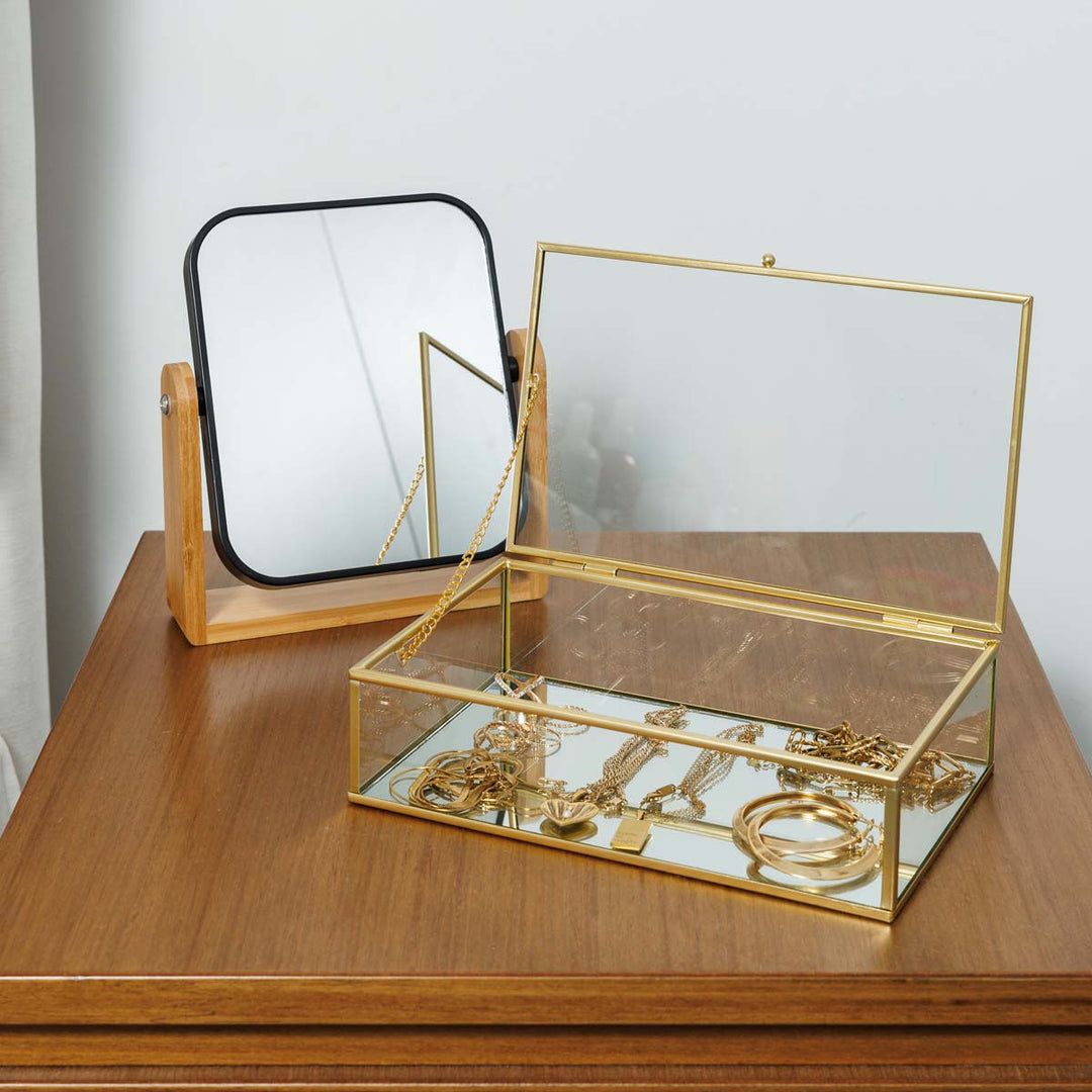 Κουτί Οργάνωσης Γυάλινο Με Καθρεύτη & Χρυσό Μεταλλικό Πλαίσιο Estia  24X14X6cm