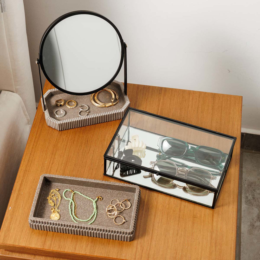 Κουτί Οργάνωσης Γυάλινο Με Καθρεύτη & Μαύρο Μεταλλικό Πλαίσιο Estia  24X14X6cm