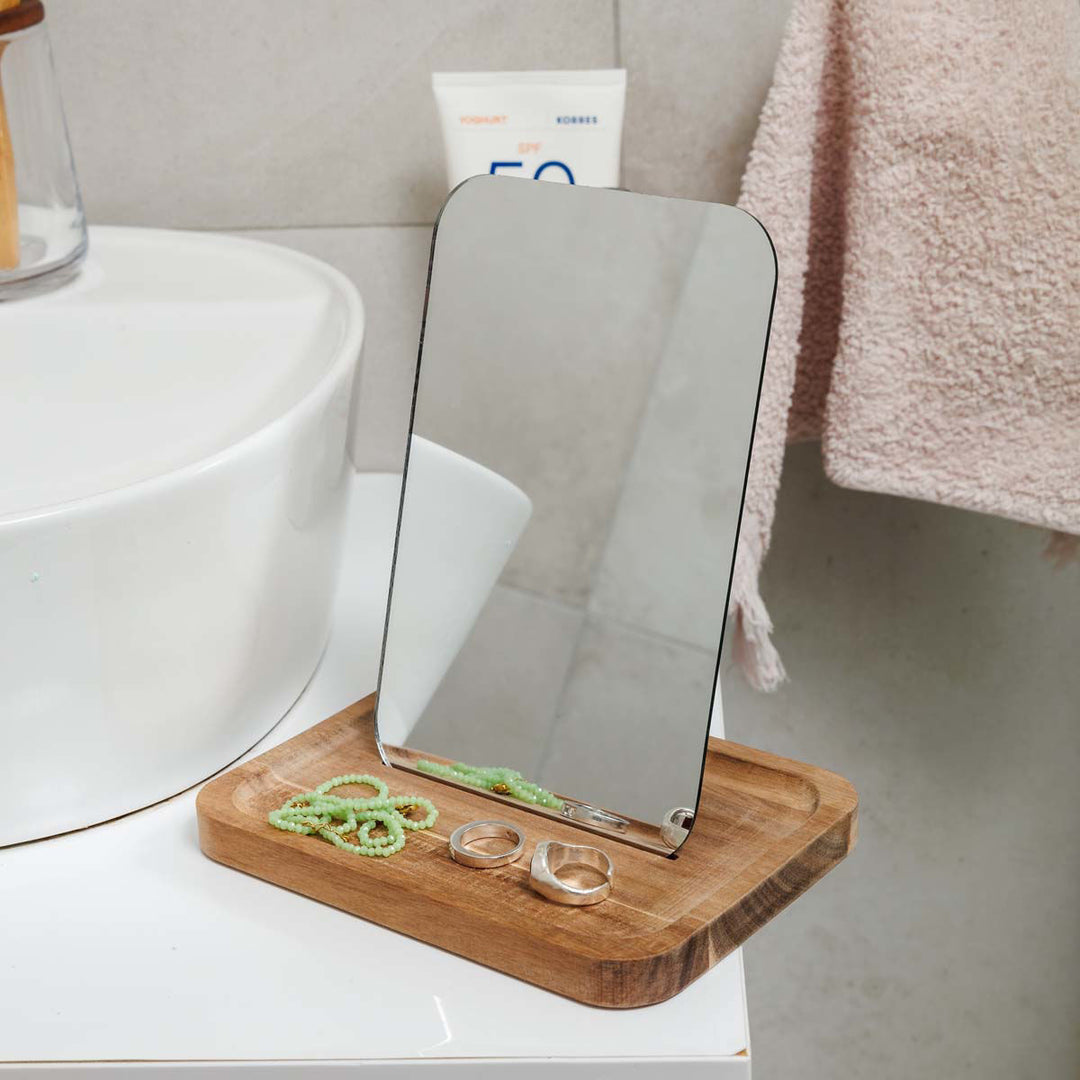 Καθρέφτης Επιτραπέζιος Με Ξύλινη Βάση Estia 7.5X12.5X18cm