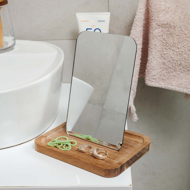 Καθρέφτης Επιτραπέζιος Με Ξύλινη Βάση Estia 7.5X12.5X18cm