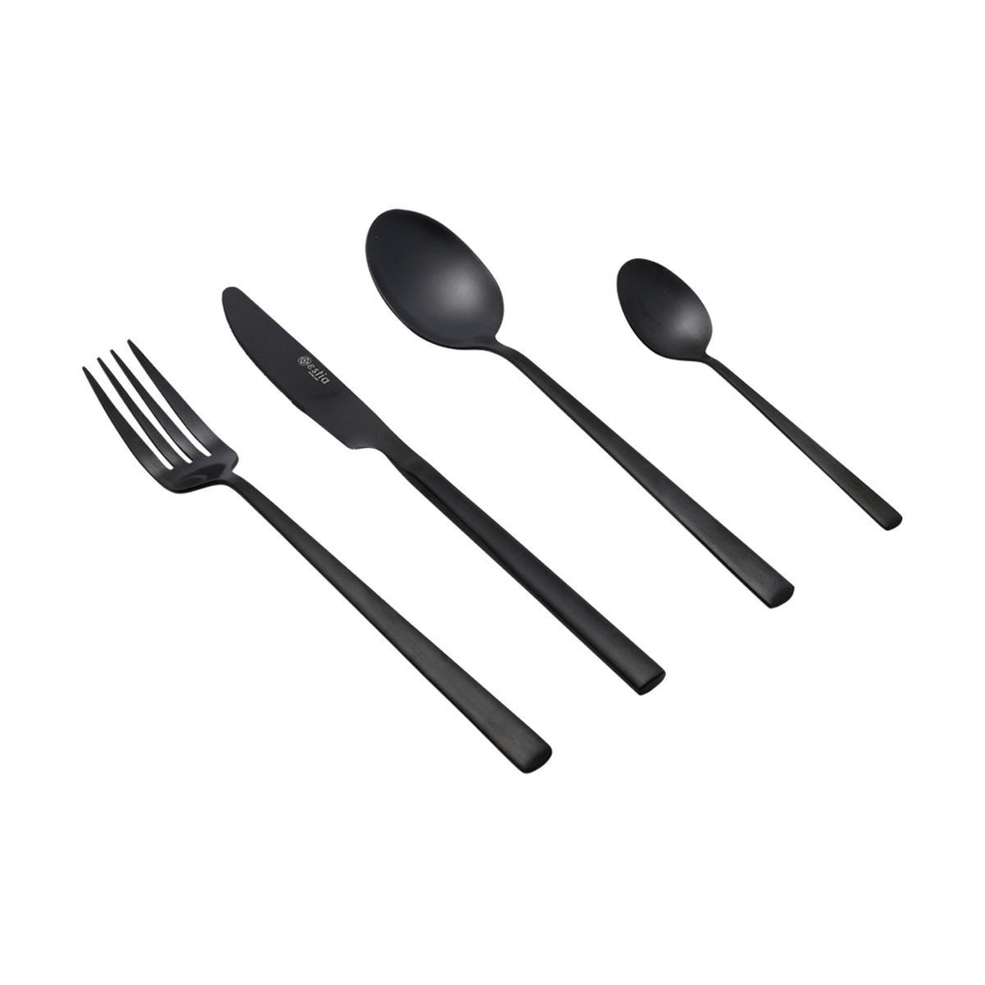 Σετ μαχαιροπίρουνα 24 τεμαχίων της σειράς Prestige Black από την Estia, σε ενιαία παρουσίαση με λευκό φόντο.