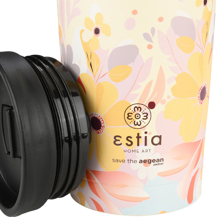 Estia Ποτήρι Θερμός  Save The Aegean 350ml Εκρού Με Λουλούδια Spring Sonata Travel Mug