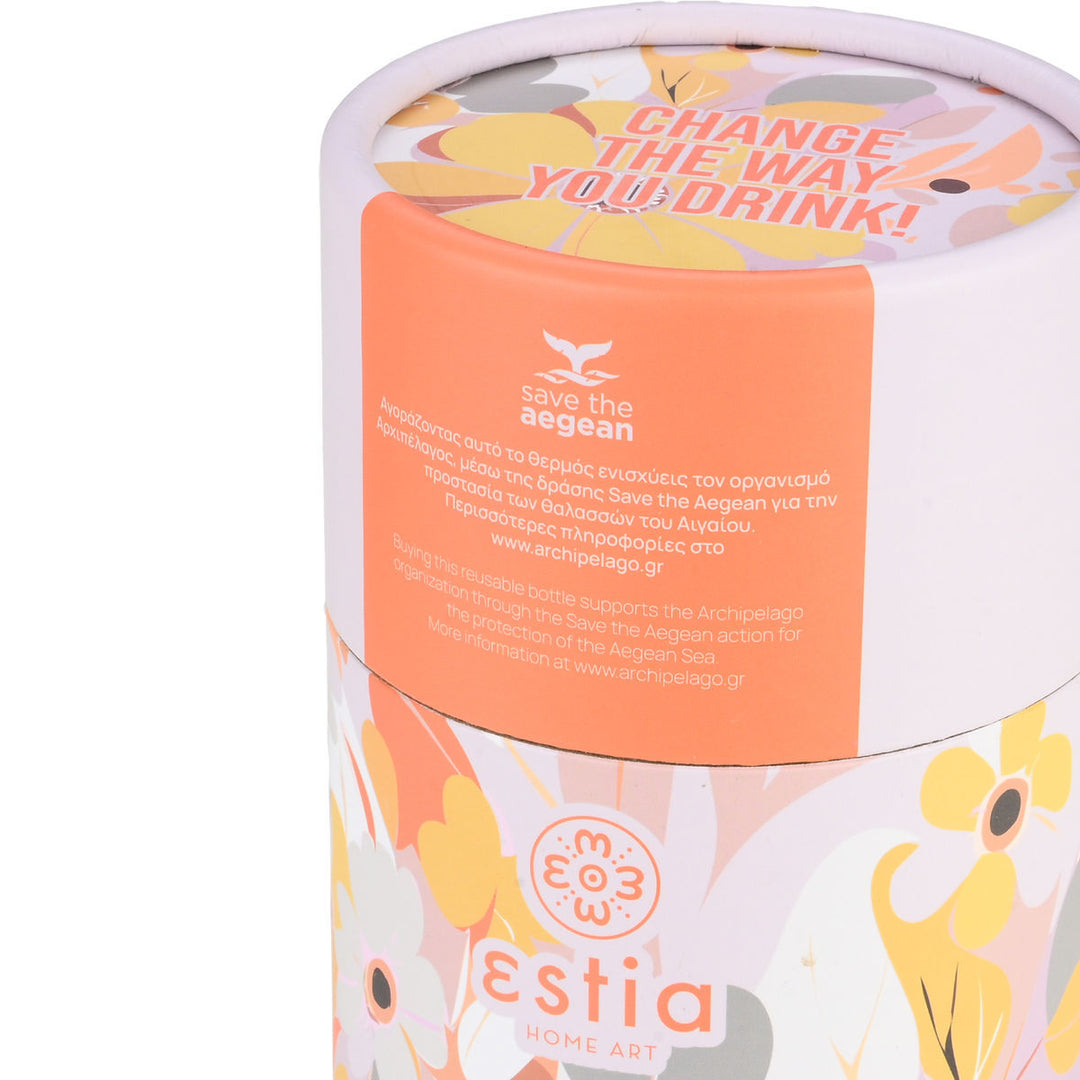 Estia Ποτήρι Θερμός  Save The Aegean 350ml Εκρού Με Λουλούδια Spring Sonata Travel Mug