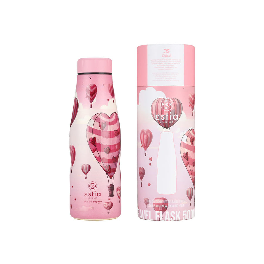 Estia Μπουκάλι Θερμός Save The Aegean 500ml Ροζ Με Αερόστατο Love Ascend