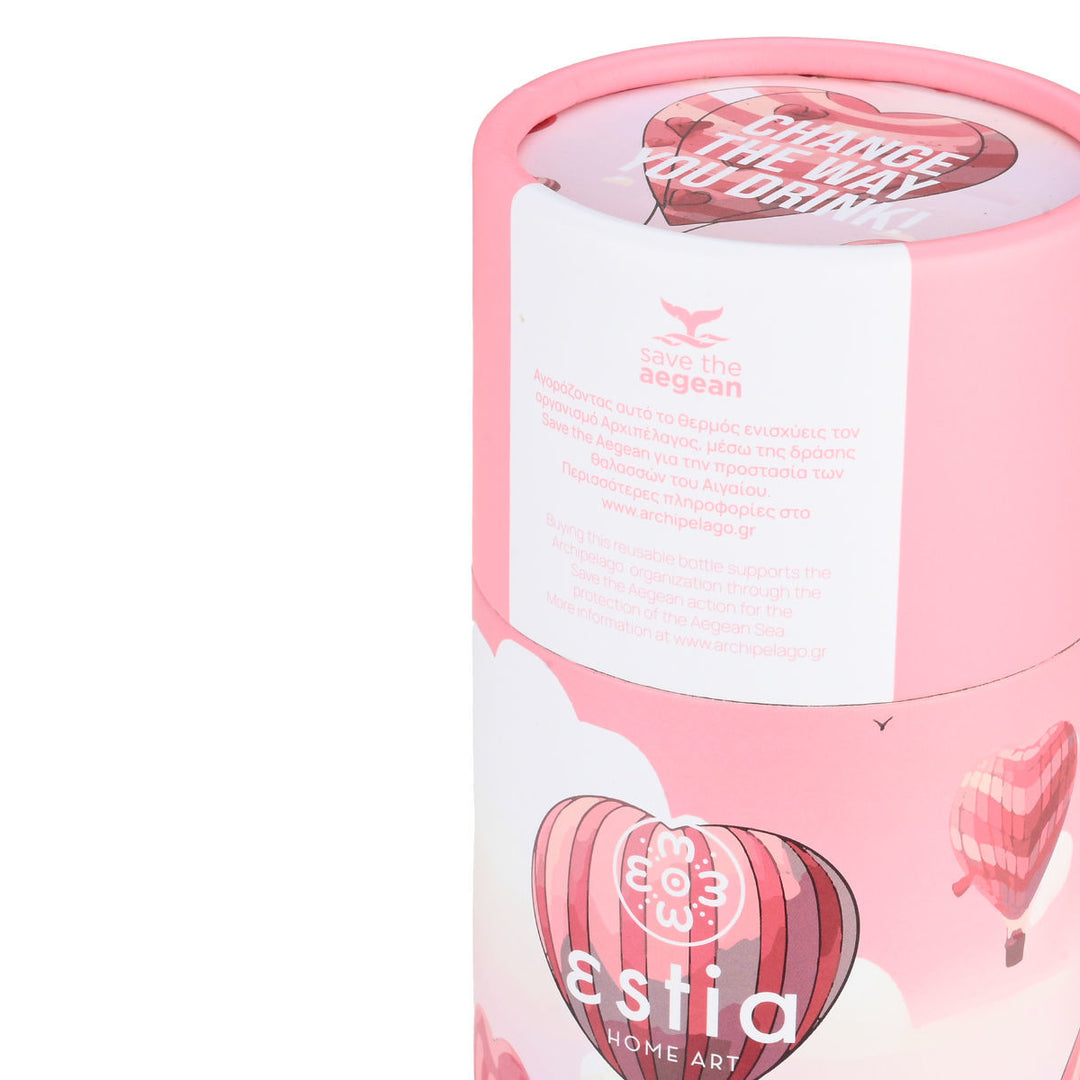 Estia Μπουκάλι Θερμός Save The Aegean 500ml Ροζ Με Αερόστατο Love Ascend