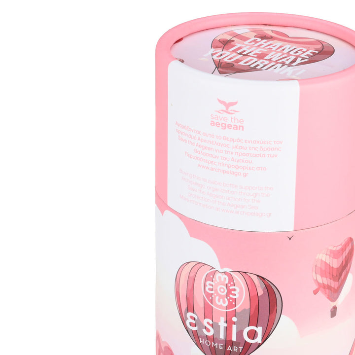 Estia Μπουκάλι Θερμός Save The Aegean 500ml Ροζ Με Αερόστατο Love Ascend